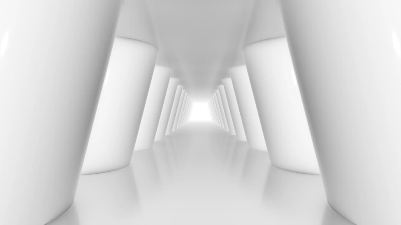 带有柱子的充满未来感的白色走廊视频下载