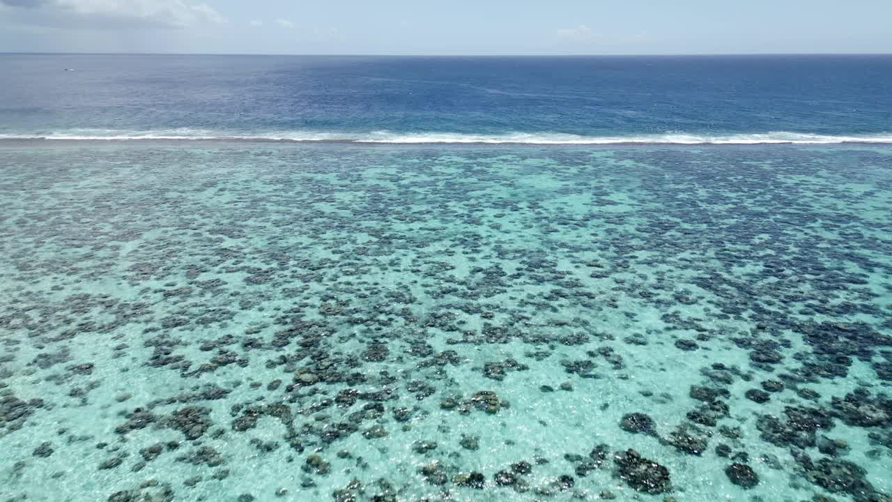 法属波利尼西亚莫雷亚岛海岸风景优美的珊瑚礁航拍画面视频下载