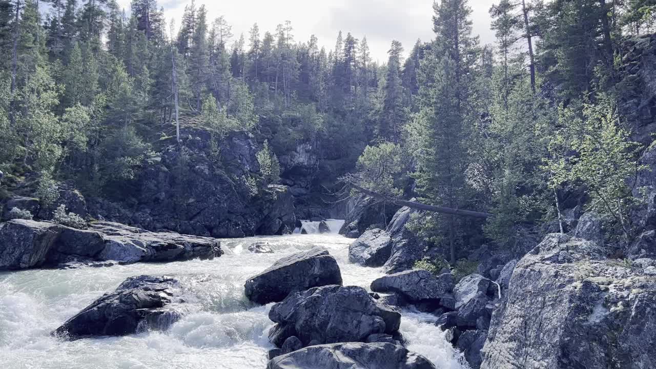 挪威，斯堪的纳维亚半岛，约通海门国家公园附近，Veo河的白水视频下载