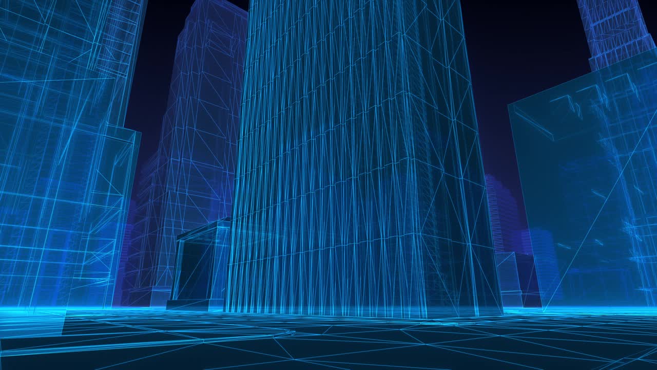 未来的3D线框数字城市视频下载