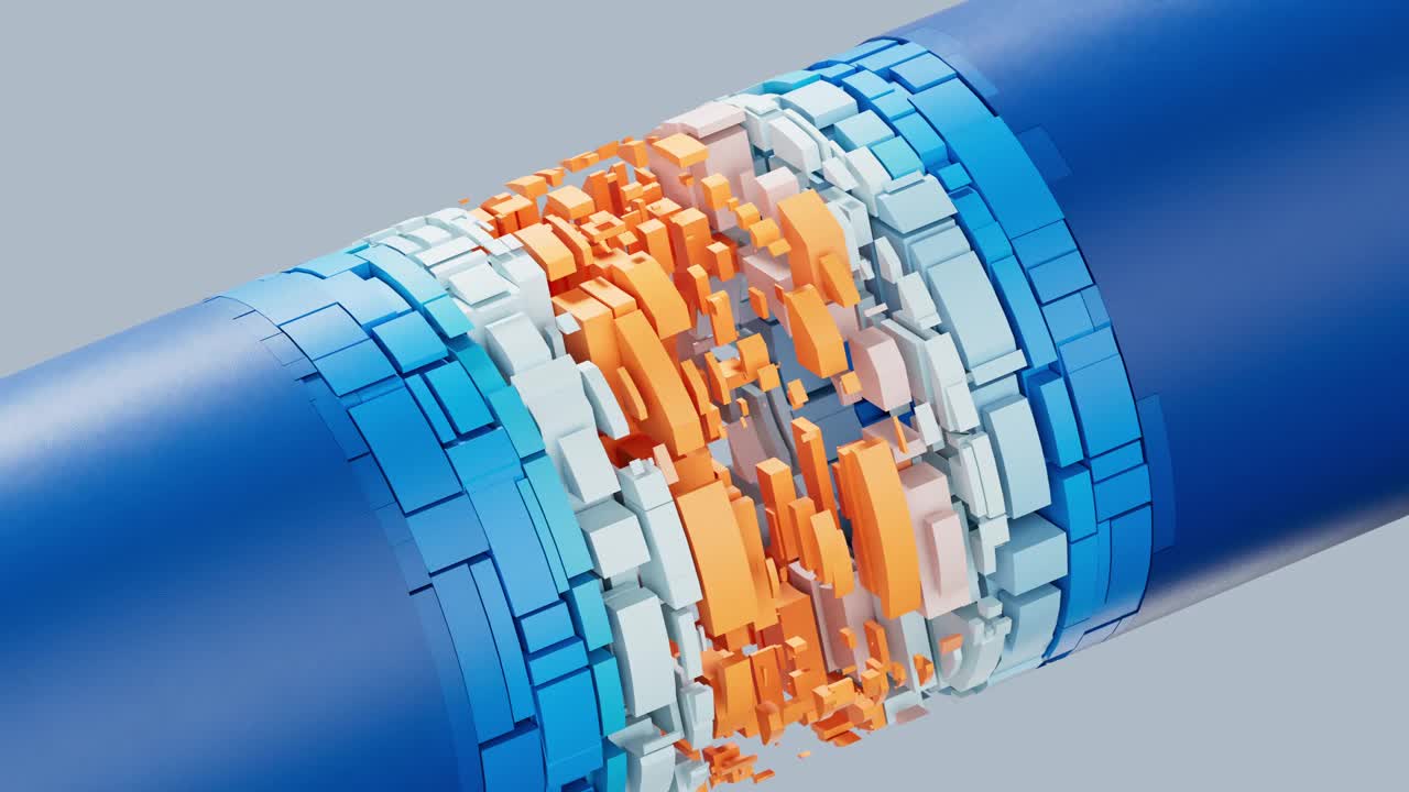 由互锁矩形组成的三维圆柱形。数字化转型概念。视频素材