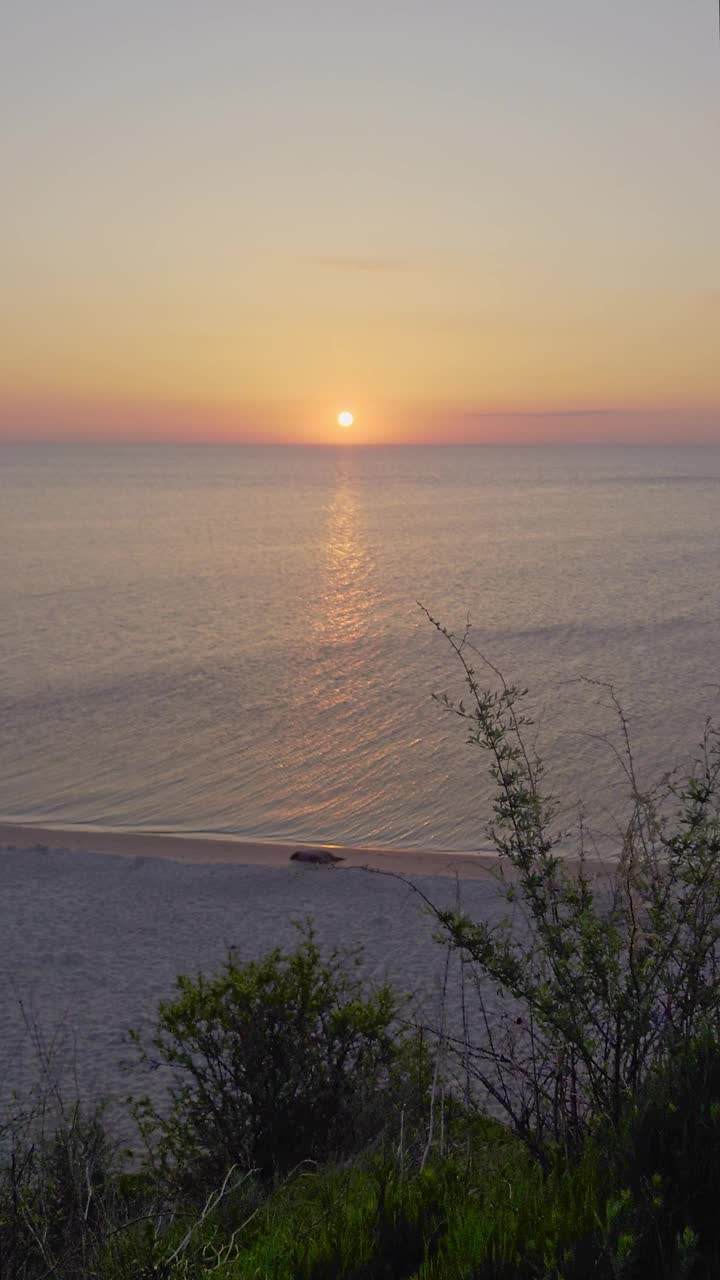 清晨的海景，从海上垂直升起的太阳视频素材