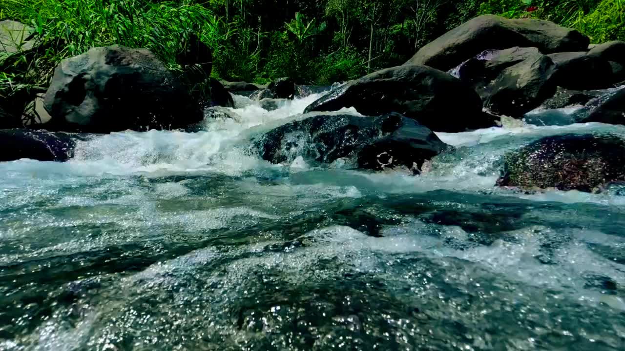 清澈的河水在山上流动视频下载