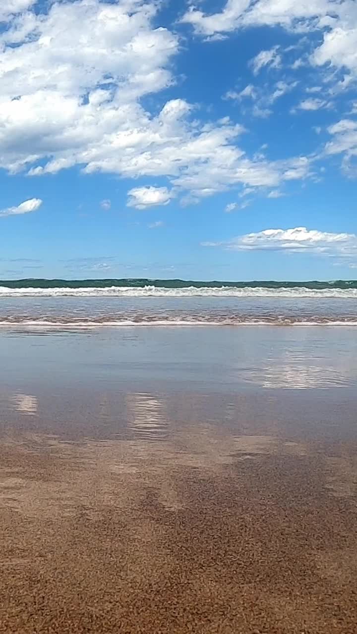 海浪在大沙滩垂直视频上运行视频下载