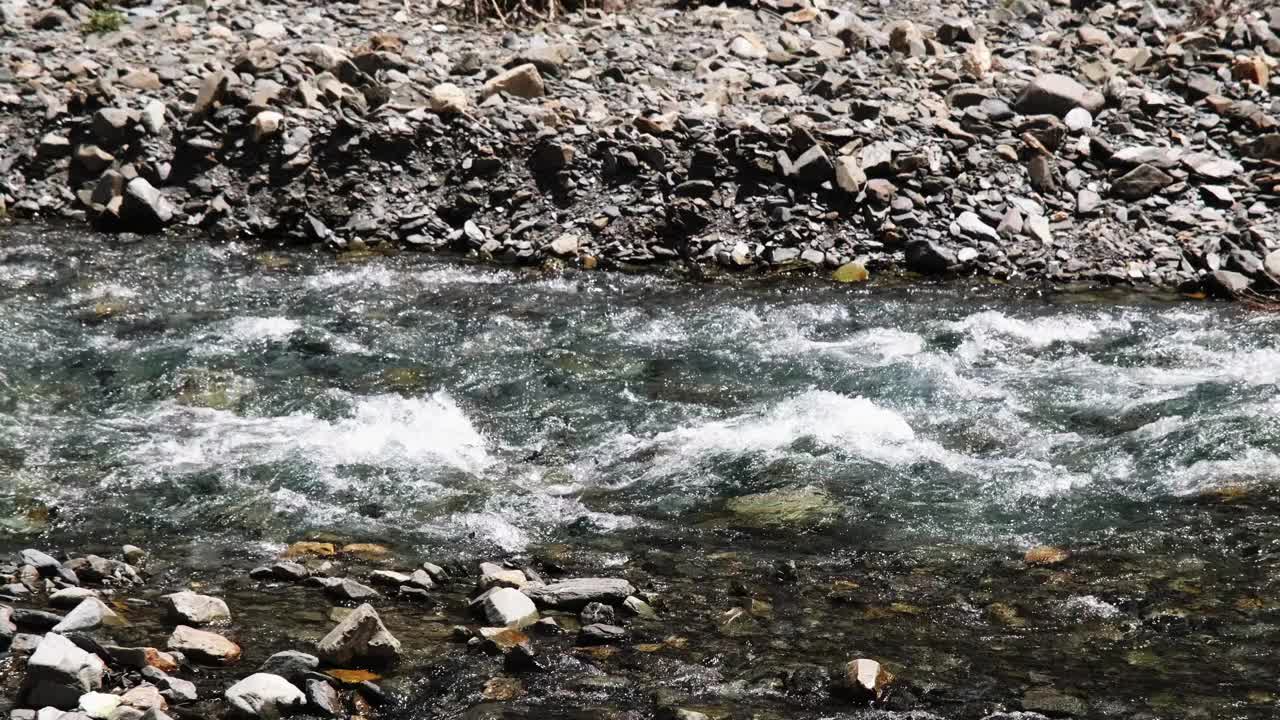 一条岩石河流在夏天穿过峡谷视频素材