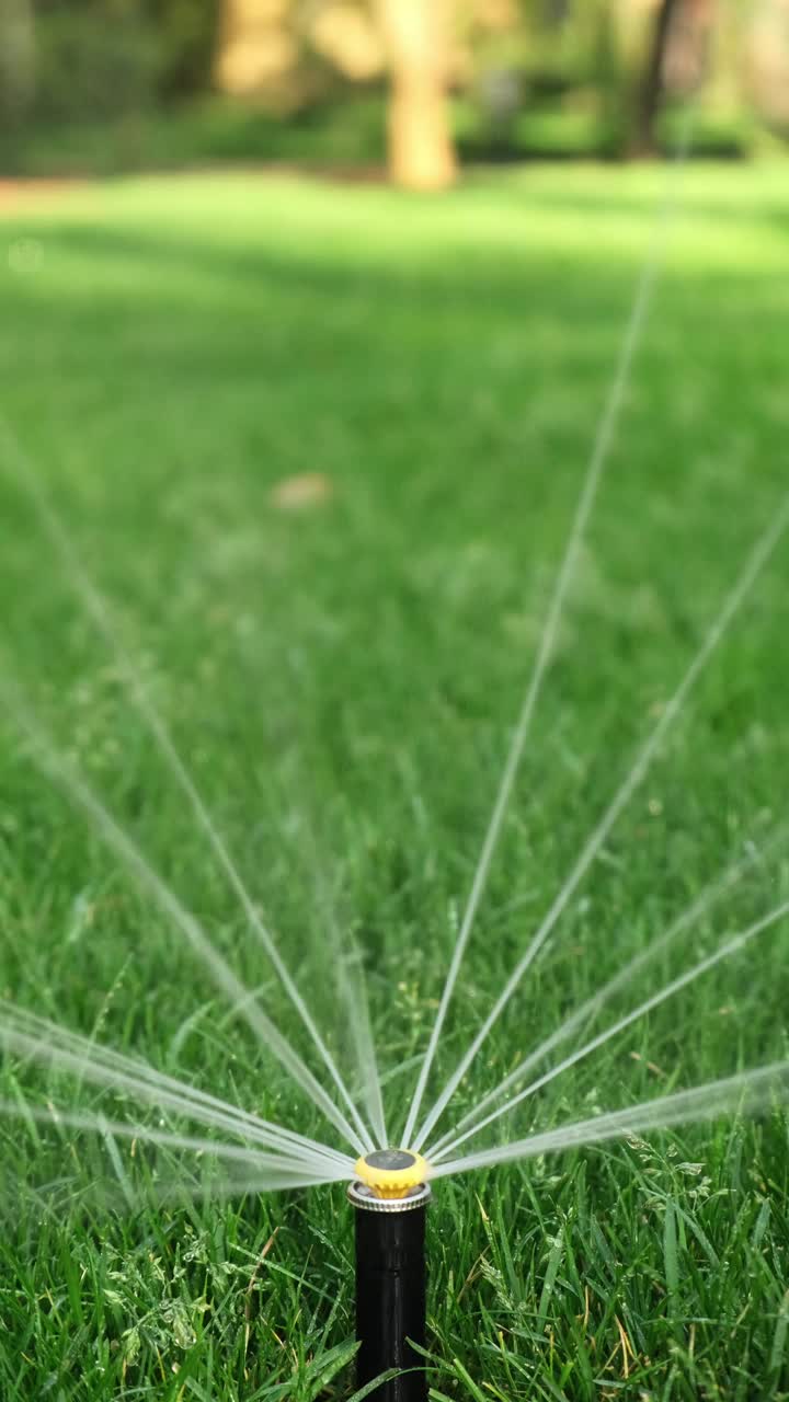 草坪洒水。草地灌溉视频下载