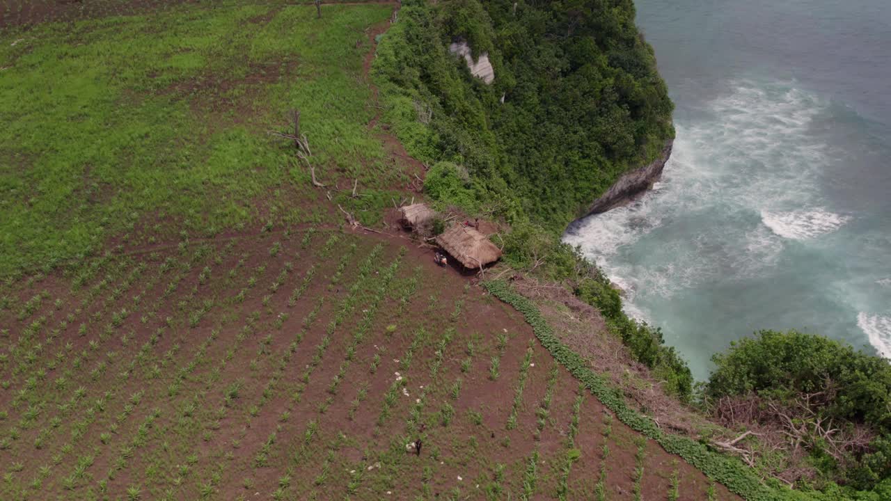 鸟瞰印尼，有岩石悬崖的僻静海滩。视频素材