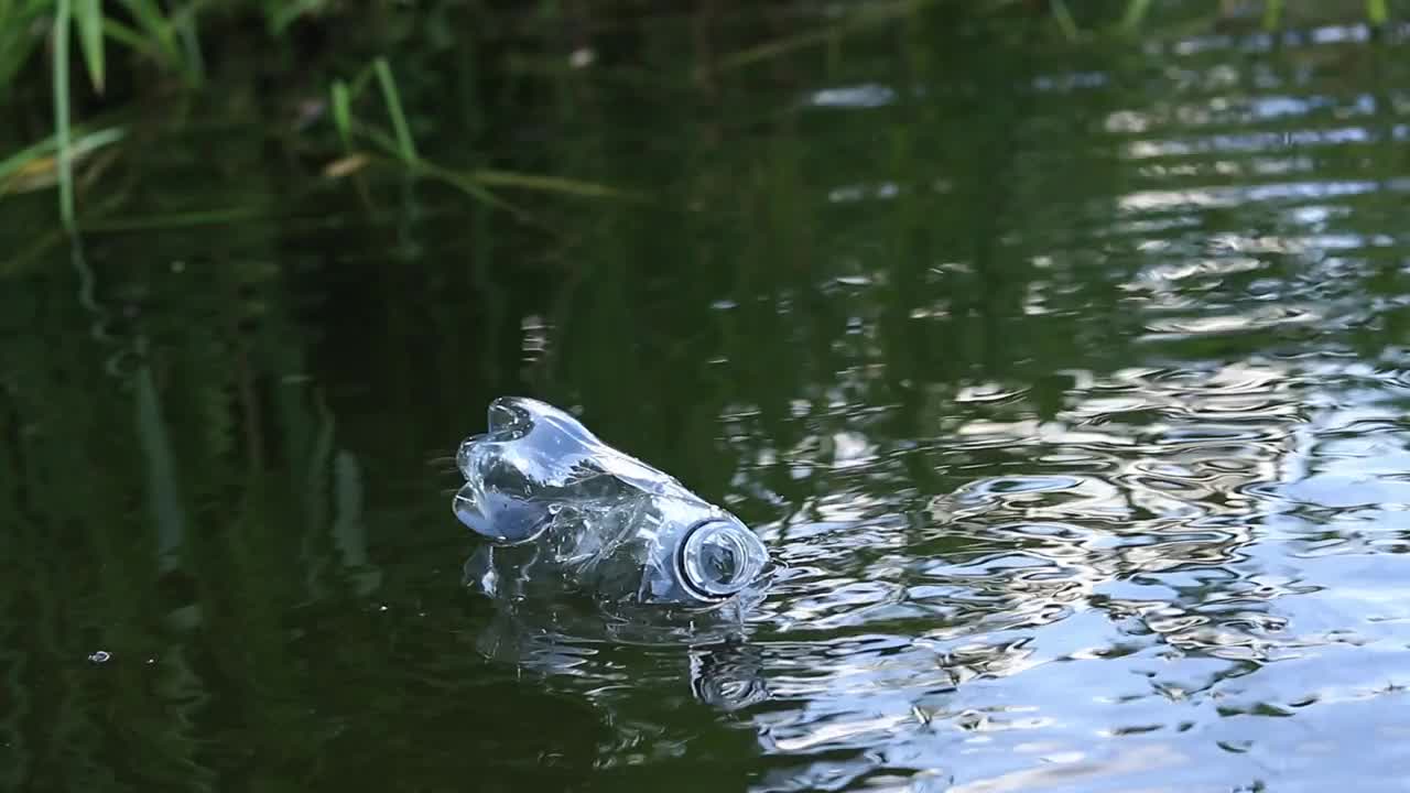 塑料瓶在水，湖或河视频素材