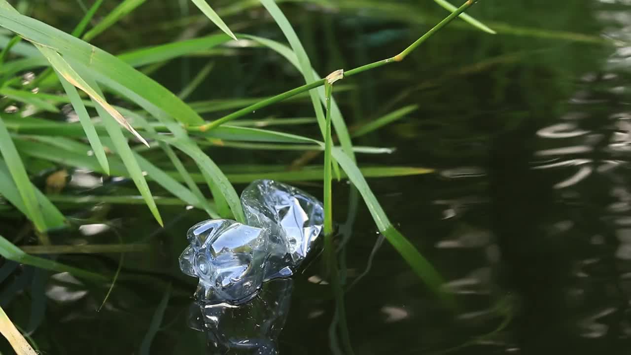 一个废弃的瓶子漂浮在湖面上视频素材