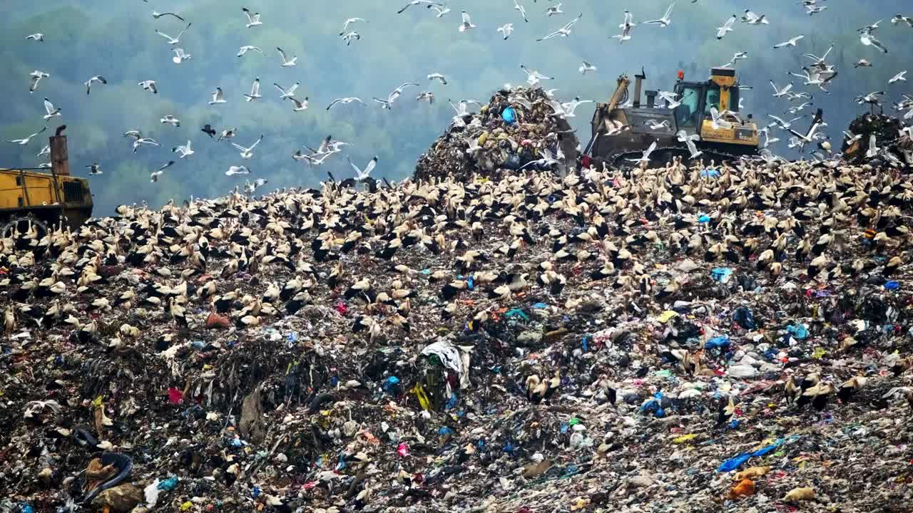 生活在垃圾场的鸟视频素材