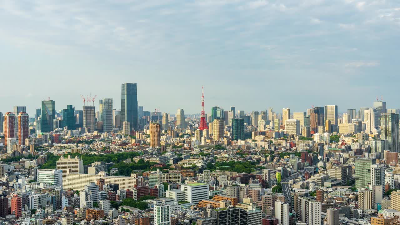 东京市中心天际线的延时拍摄，东京塔视频素材