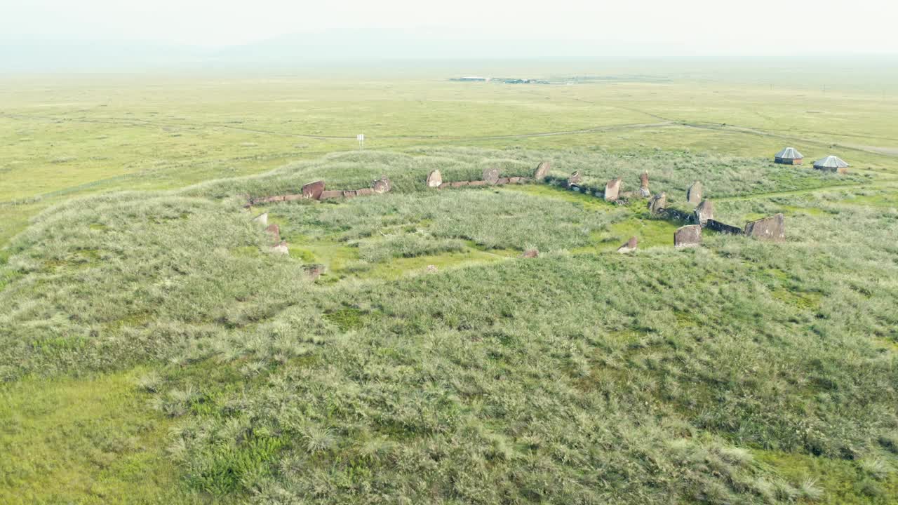 蓝天下碧绿原野中的宁静景岩，与大自然相连，帝王谷，哈卡斯视频素材