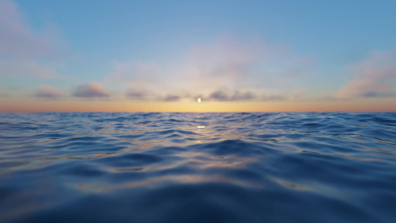 波浪大海沙滩和日落天空抽象的背景。自然和夏季的概念。3 d渲染。视频素材