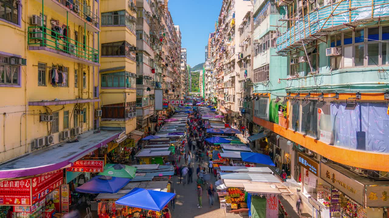 人们在香港旺角步行街购物的时间变化图视频下载