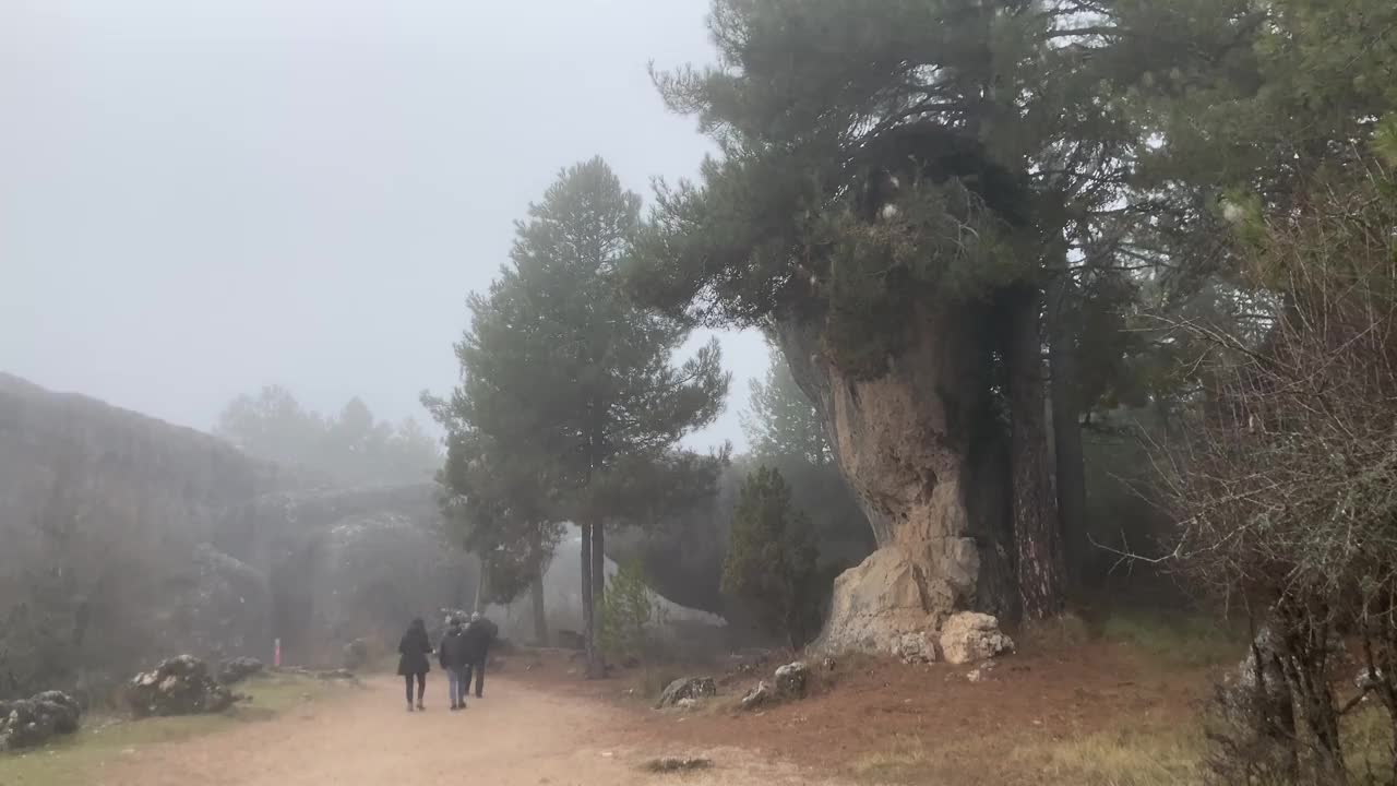 一名年轻女子走向西班牙昆卡的La Ciudad Encantada, 4K超高清视频下载