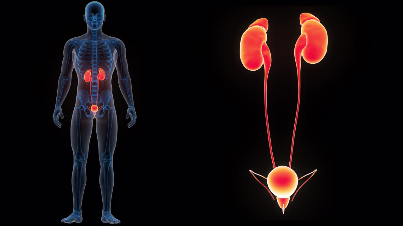 人类泌尿系统肾脏与膀胱解剖动画概念视频下载