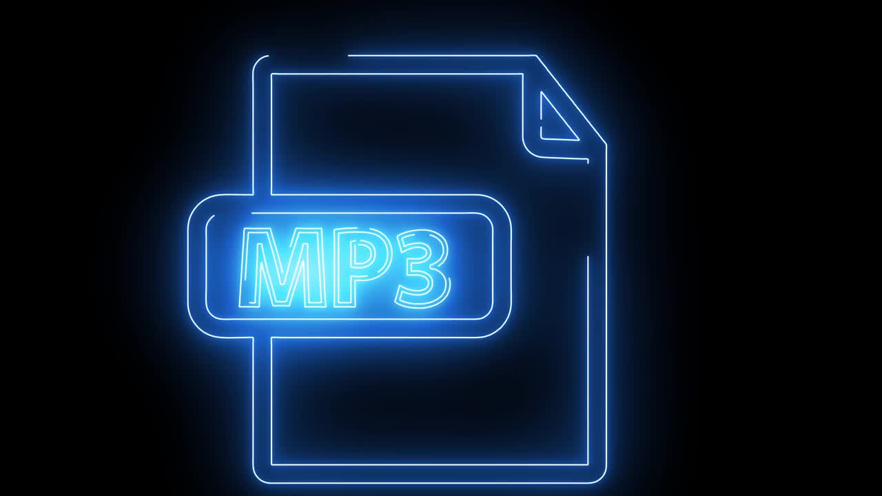 Mp3文件图标与发光的霓虹灯效果视频素材