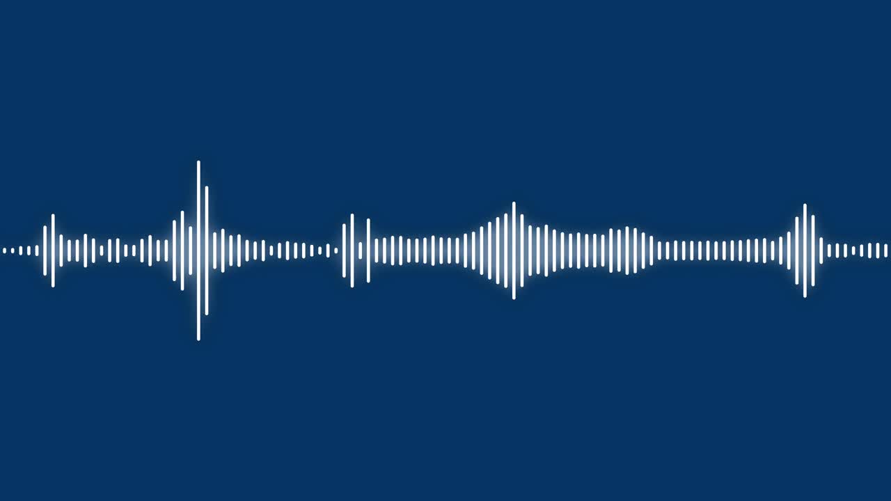 4k抽象音乐声波或音频波从孤立的蓝色背景。线数字极简语音和符号技术。视频下载