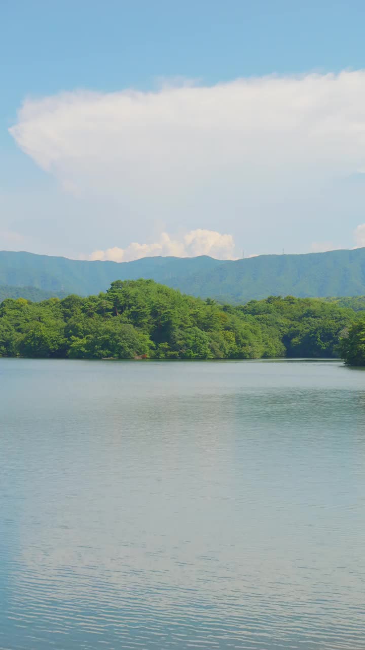 戏剧性的雷雨或积雨云漂浮在湖面上的夏天，户外或旅行，暑假，智能手机镜头的垂直视频视频下载