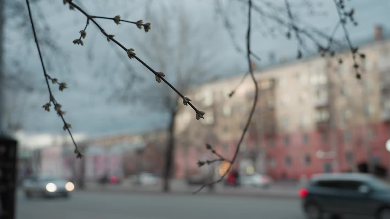 城市的散景与行人和车辆通过的道路视频素材