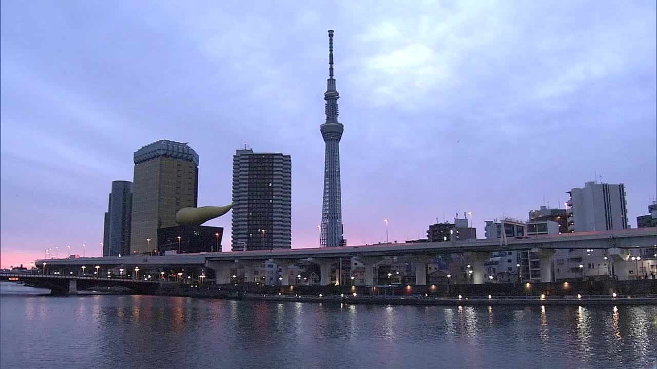 日本东京，黎明时分的东京天空树视频素材