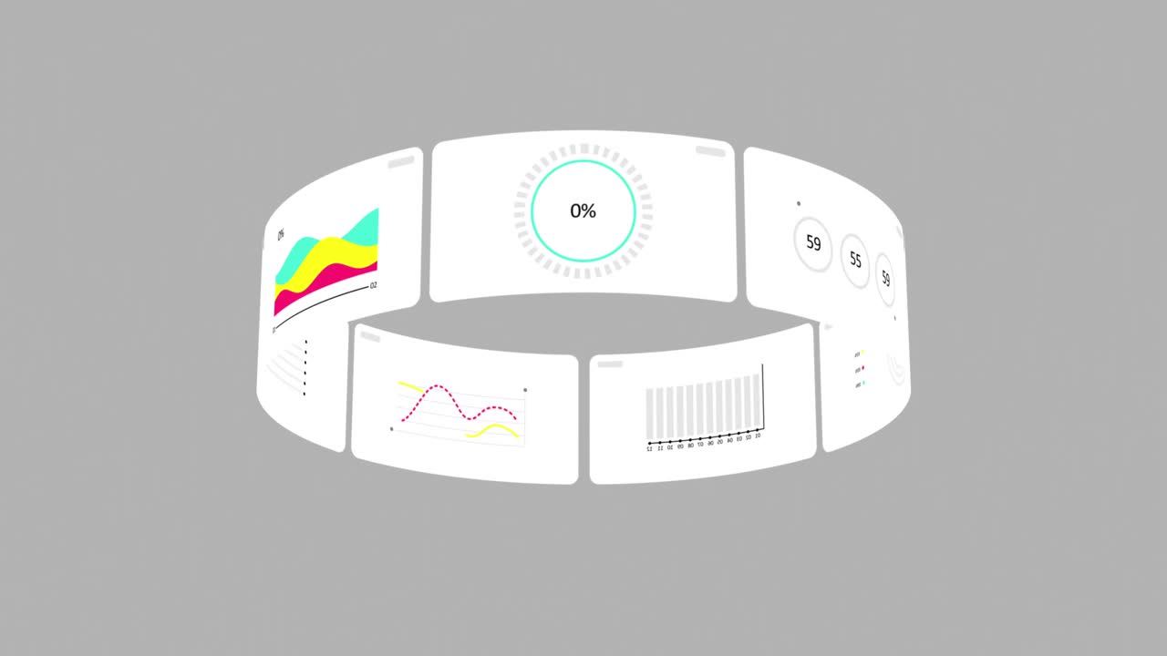 旋转3D信息图表孤立在浅灰色背景。灰色背景的动画信息图。循环动画信息图。高品质的4k运动设计视频素材