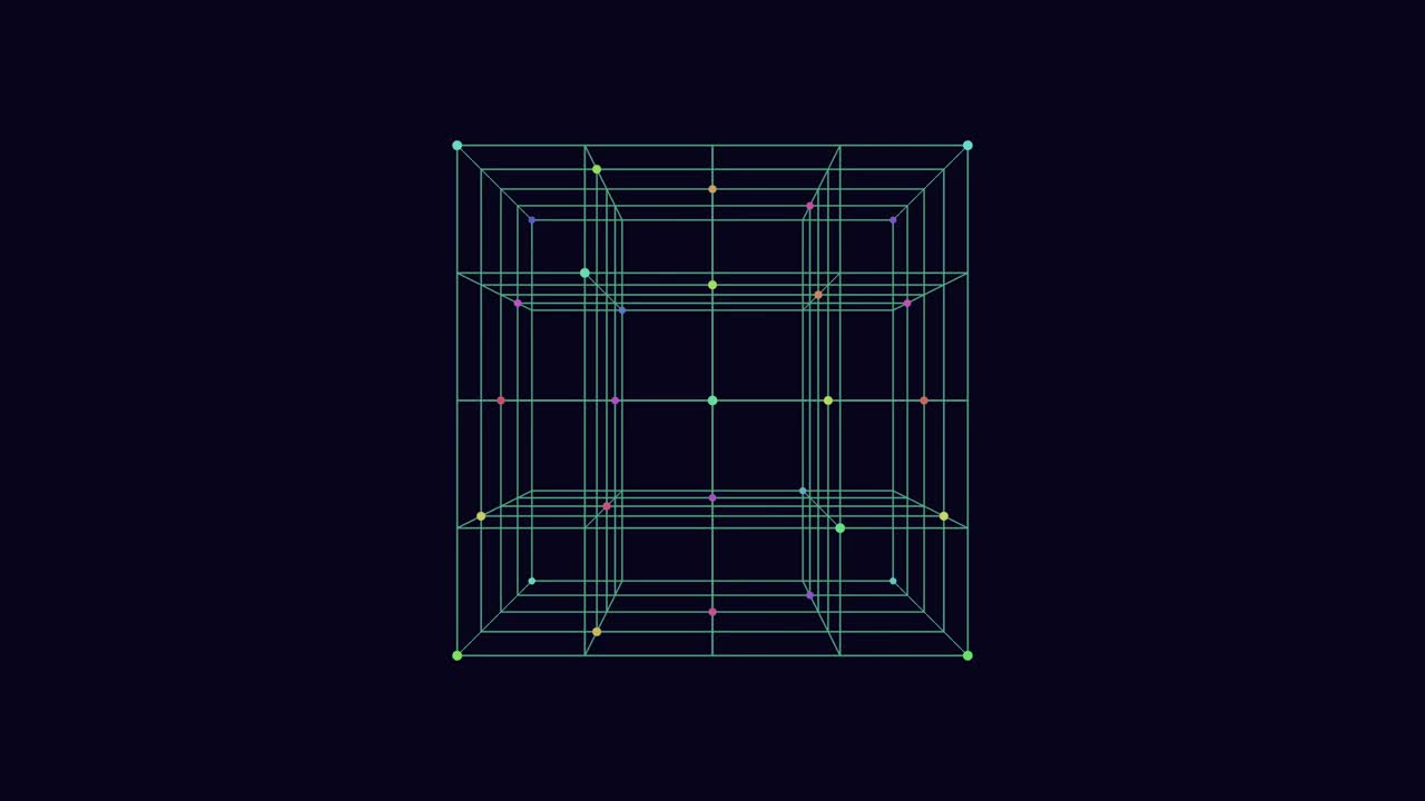 未来的三维网格立方体悬浮在黑色空间视频素材