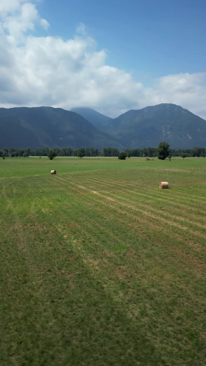 高山草甸上的干草捆视频下载