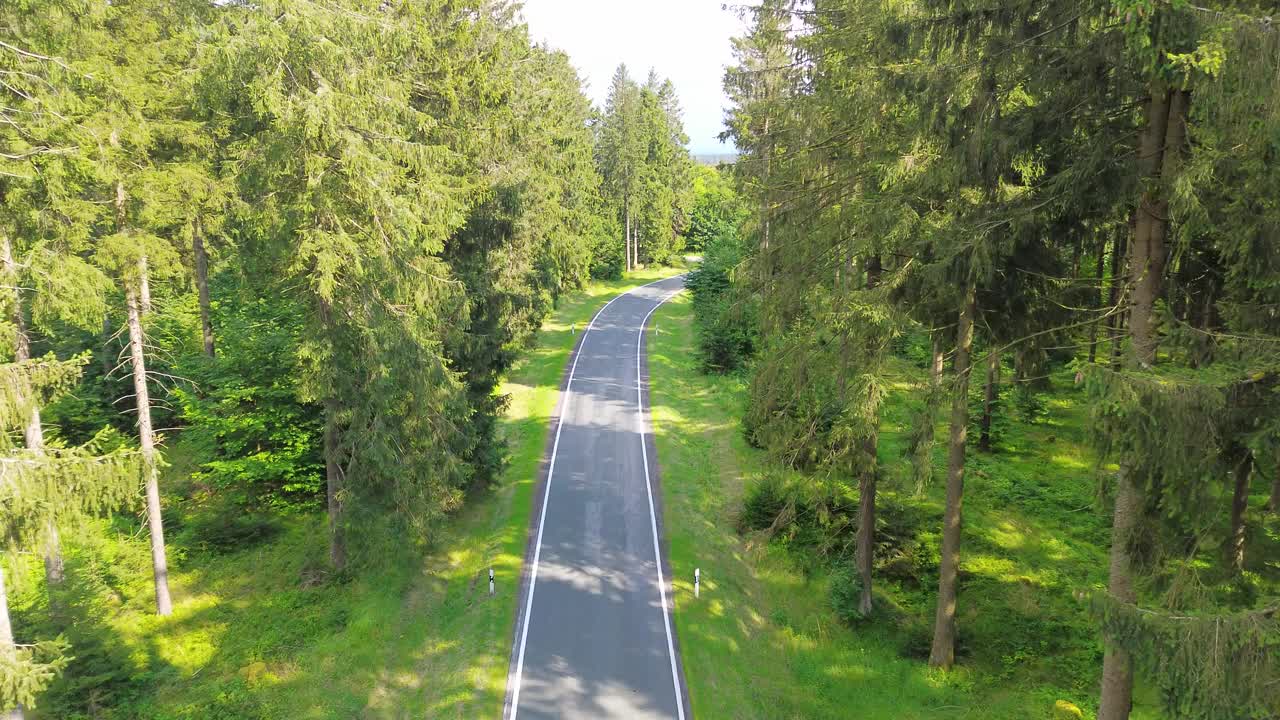 俯瞰绿色山林中的道路视频下载