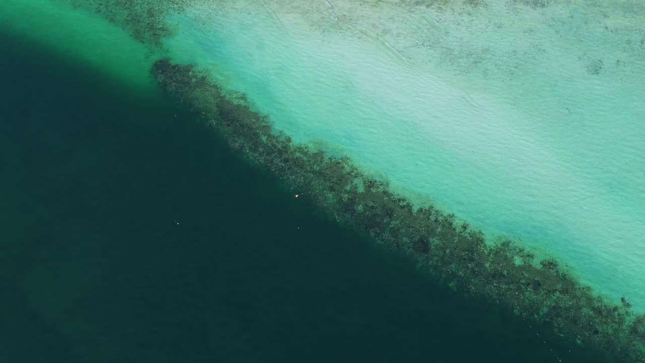 鸟瞰泰国Koh Kradan Trang海滩，海水清澈，礁石可见视频下载