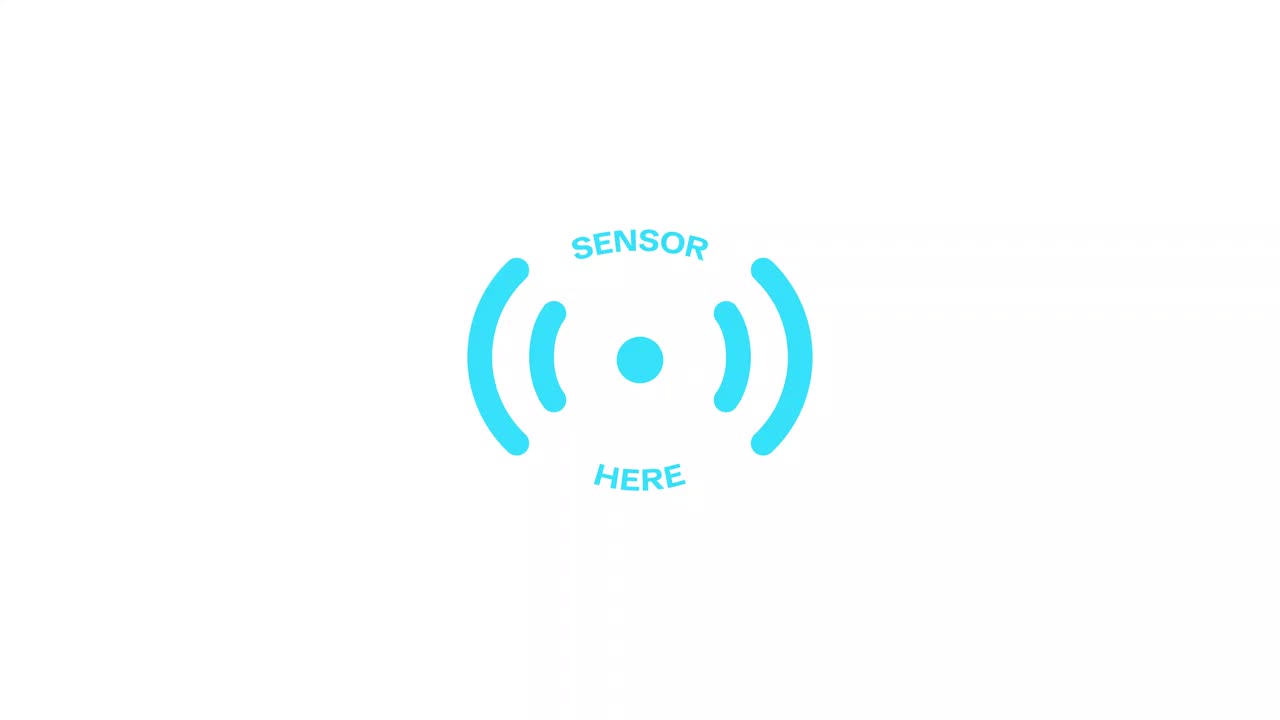 “Sensor Here”彩色图标，描绘了一个由物联网技术激活的传感器视频下载