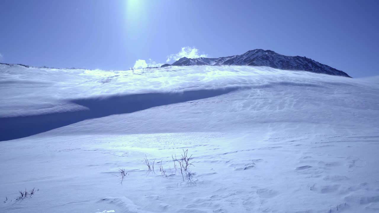 航拍:无人机拍摄的冰雪覆盖的德纳里国家公园，晴天晴空视频下载