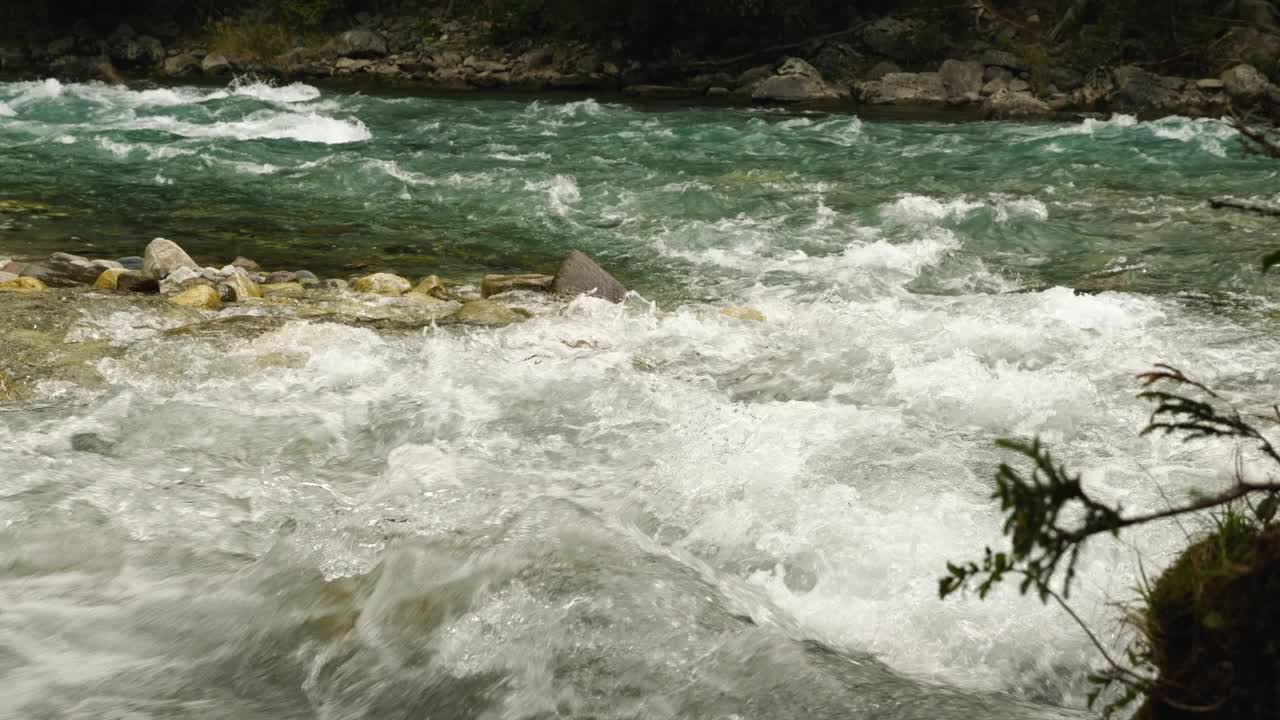 清澈的山间水流湍急有力的特写视频素材