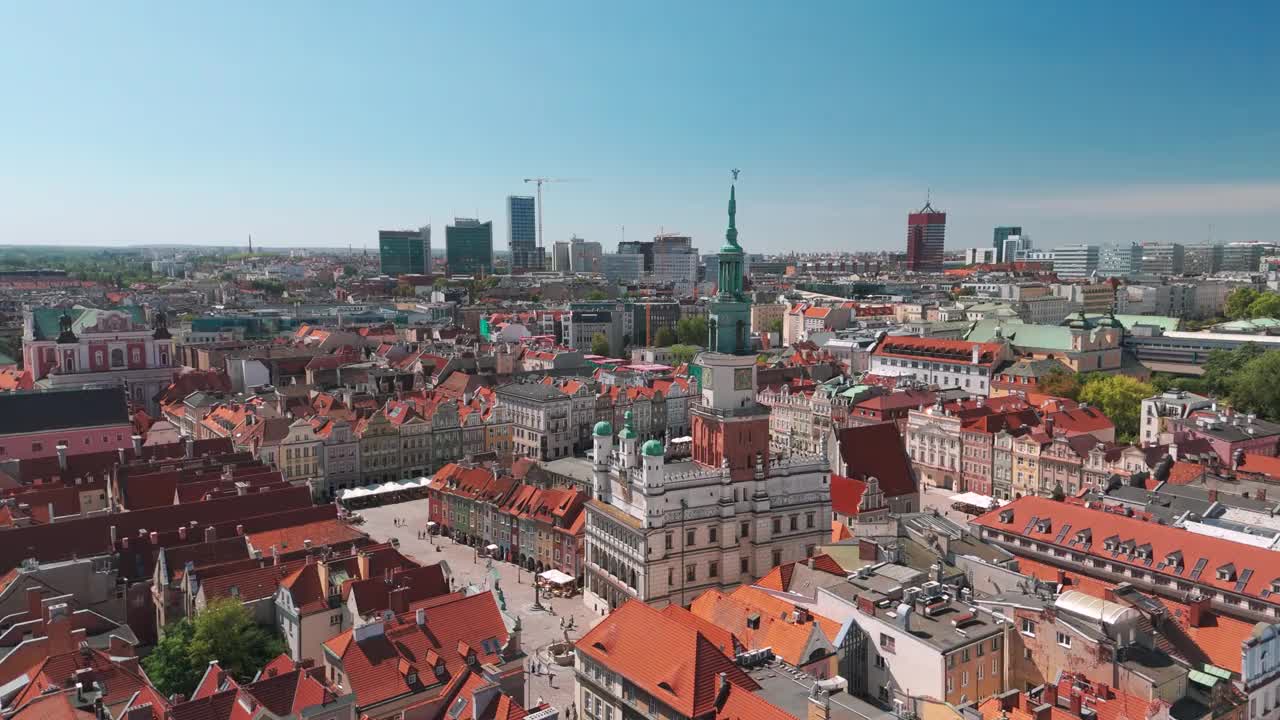 波兹南古城鸟瞰图。Poznań,波兰视频素材