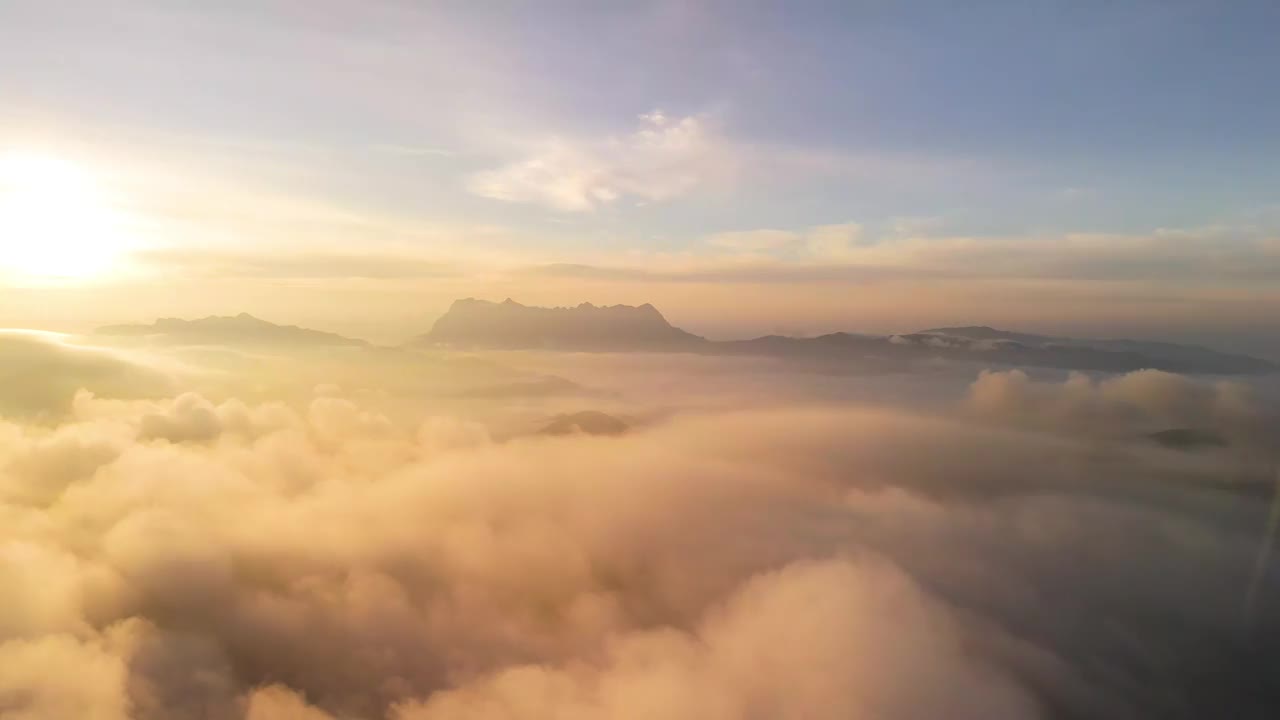 鸟瞰热带雨林山的晨雾，视频下载