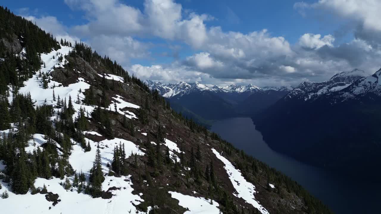 加拿大的雪山、树木和蓝天。加拿大不列颠哥伦比亚省。视频下载