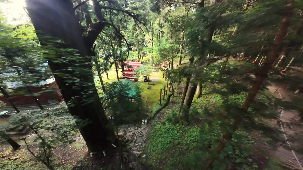 FPV飞过有一排排鸟居门的日本神社视频下载