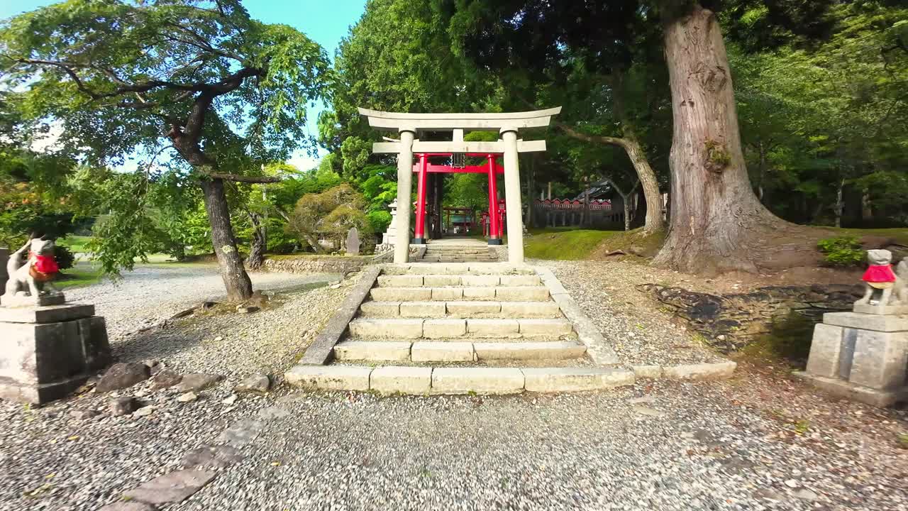 FPV飞过有一排排鸟居门的日本神社视频下载