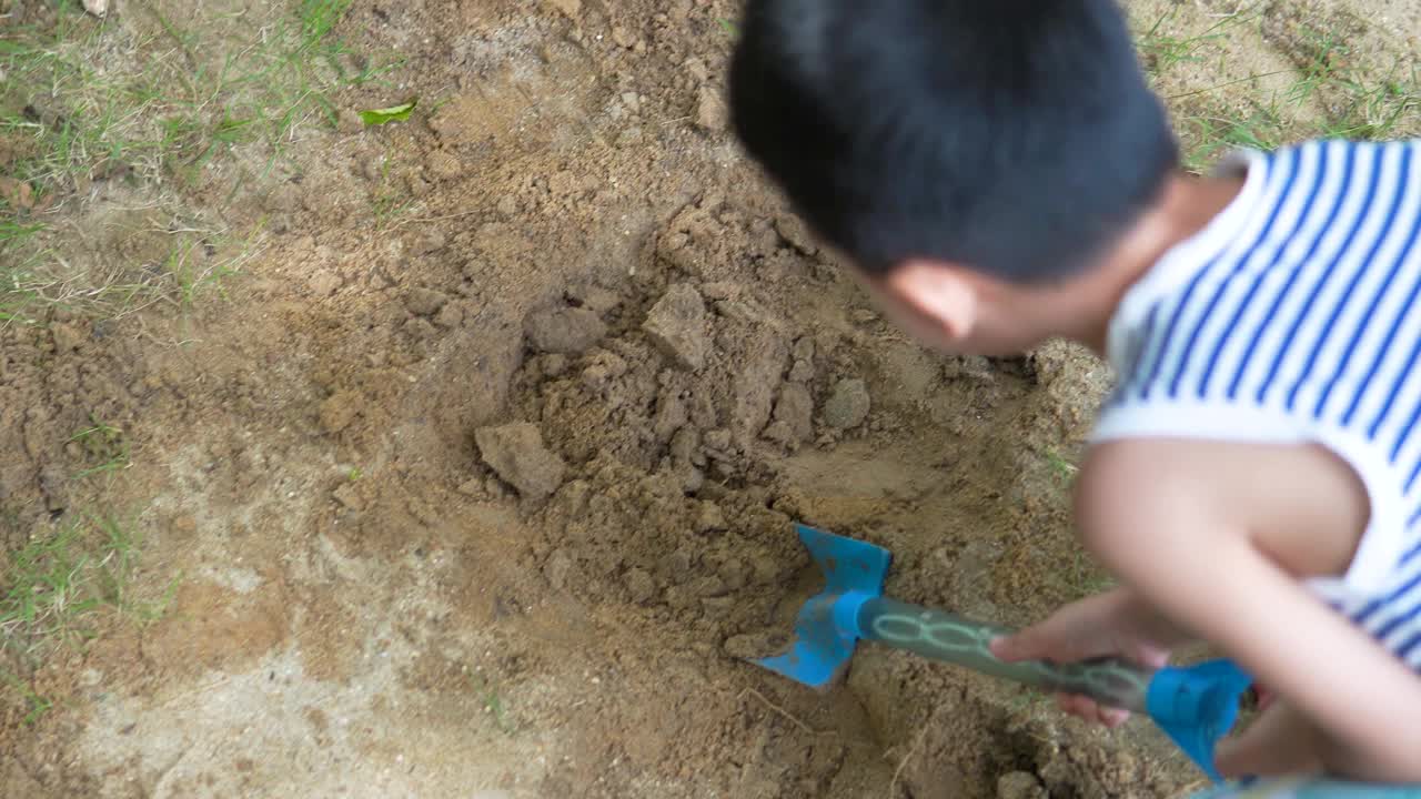 孩子们在院子里挖土、玩土、玩沙。视频下载