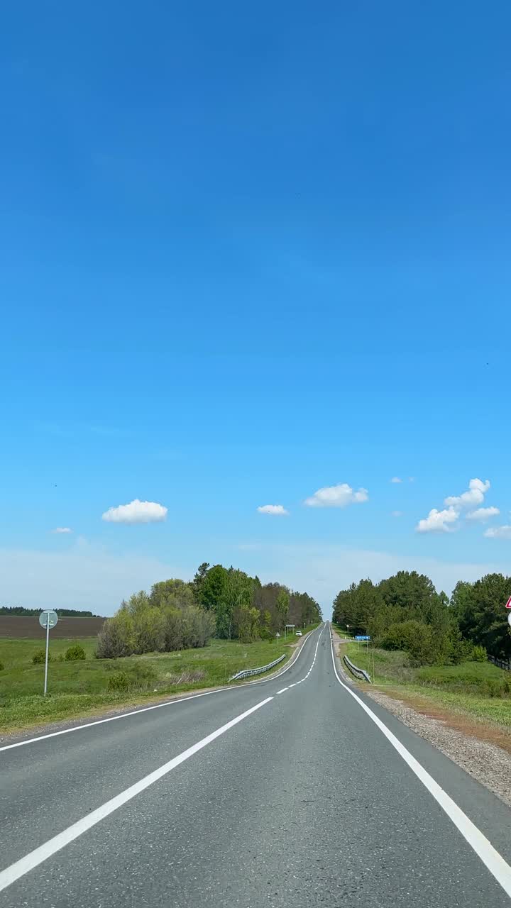 车辆Pov汽车行驶在风景优美的道路上。高速公路附近的茂密田野。视频素材