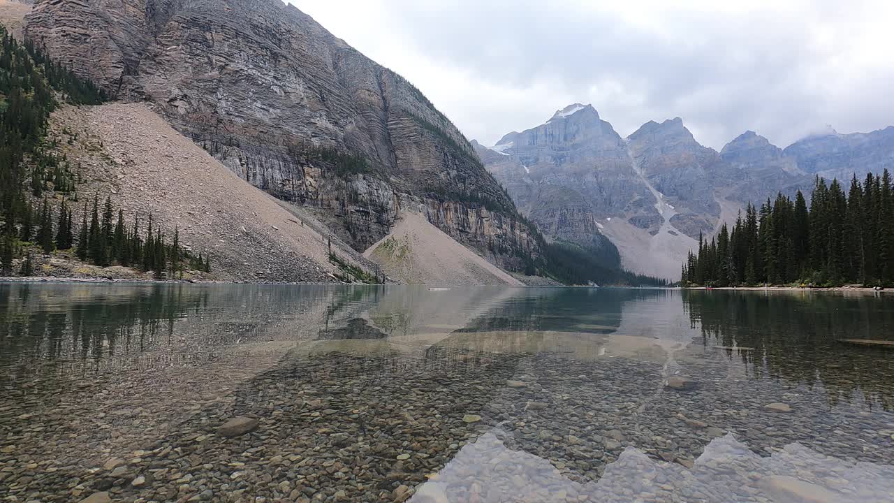 清澈的湖，清新的水在山上。自然背景与落基山脉在加拿大国家公园。春天气氛祥和，夏天四季如春。风景4k延时镜头上帝的生物视频素材