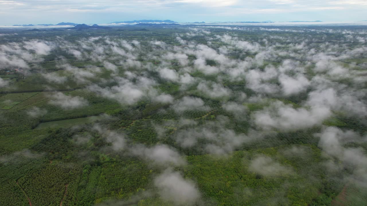 云，雾和郁郁葱葱的绿色森林在明亮的雨季与泰国的自然美景，亚洲。视频下载