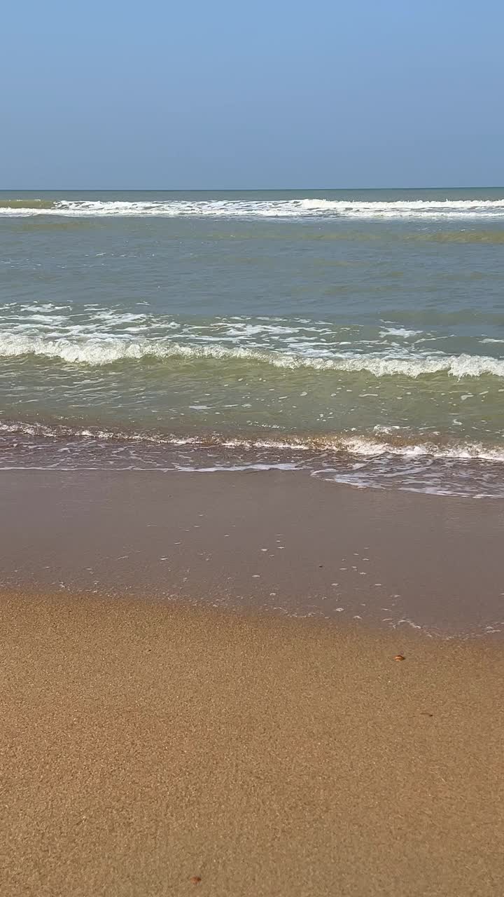 比利时海岸的海滩，有海沙和海浪。垂直视频视频下载