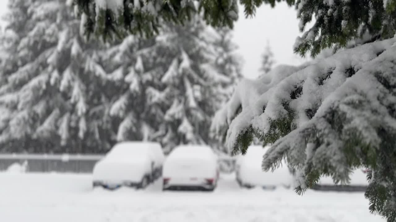 停车场里的汽车被厚厚的积雪覆盖着视频下载