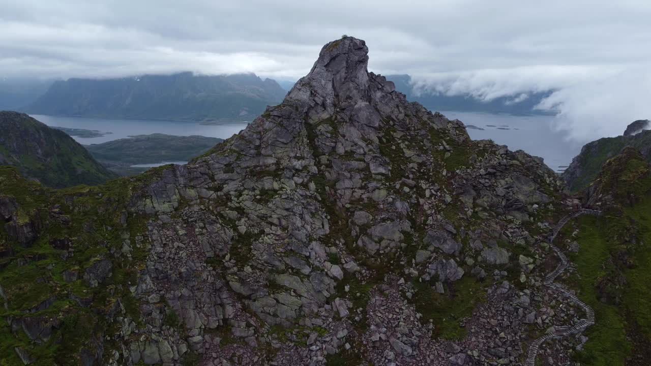 弗洛亚山在斯沃尔瓦尔，罗弗敦群岛挪威，欧洲视频素材