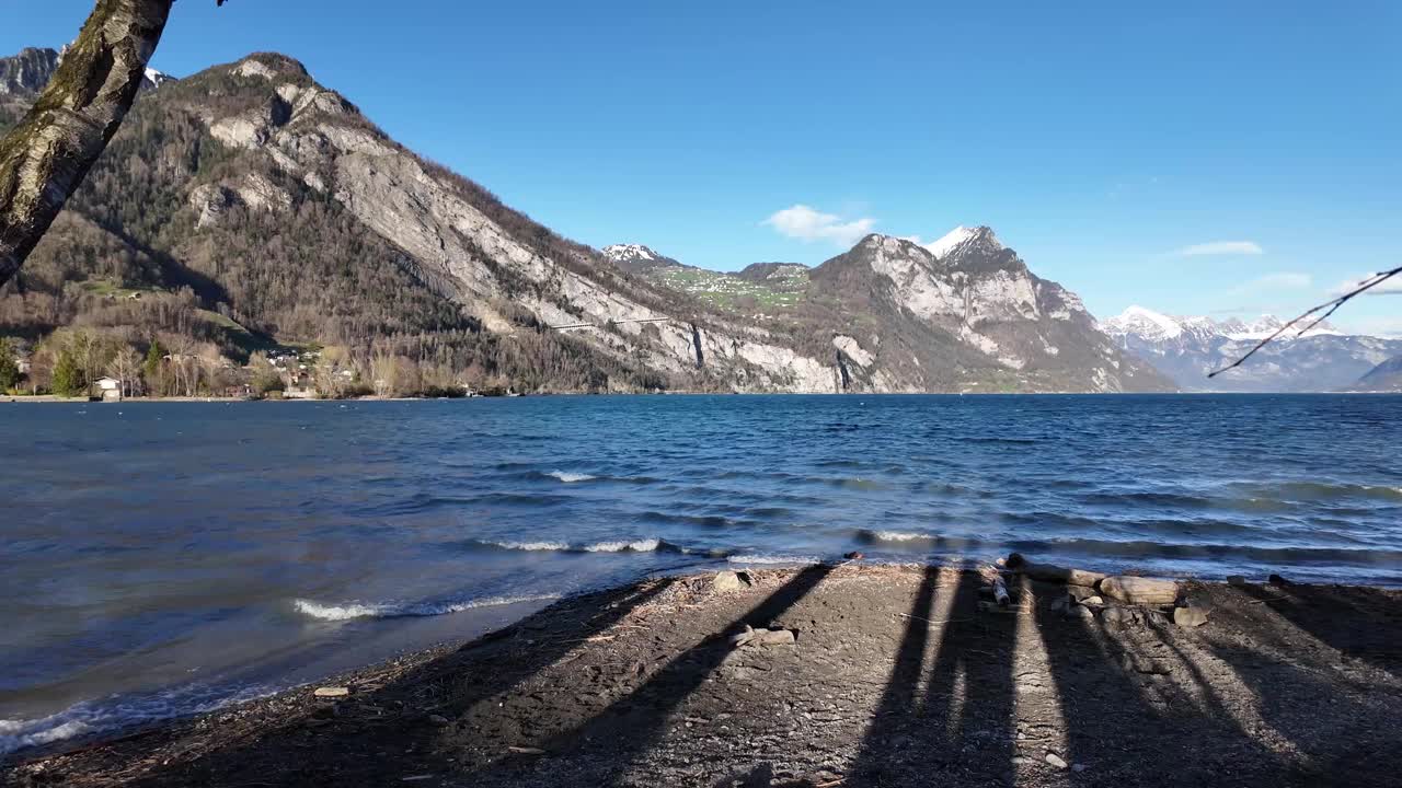 瑞士山脉瓦伦湖，瑞士圣加仑，欧洲户外视频素材