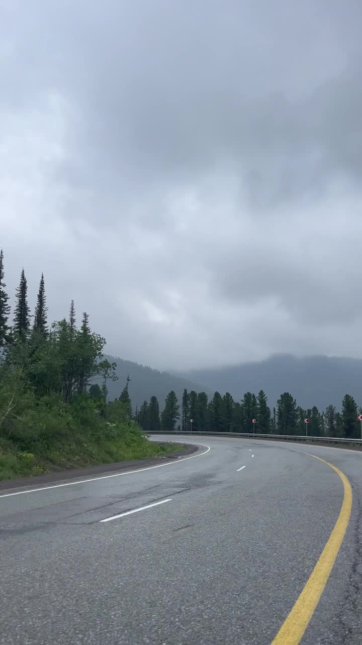 从道路的汽车窗口的视角。汽车沿着风景行驶。旅行，旅行，开车旅行。运输的概念视频下载