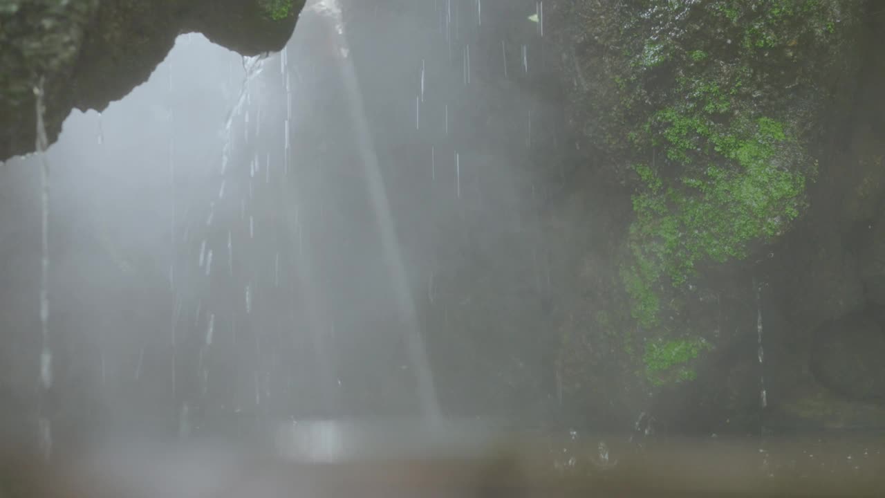 花园里的小瀑布流淌着绿色的植物。视频下载