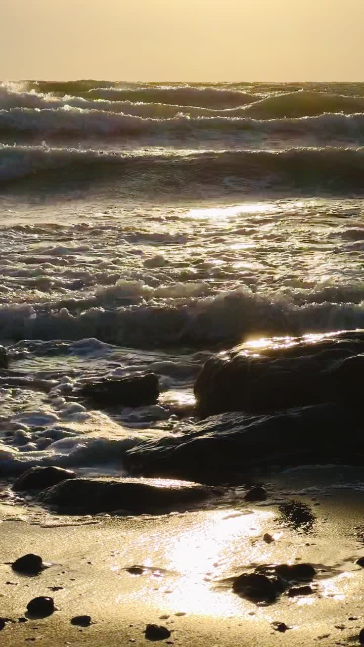 在美丽的日落中，波罗的海的大石头沙滩视频下载