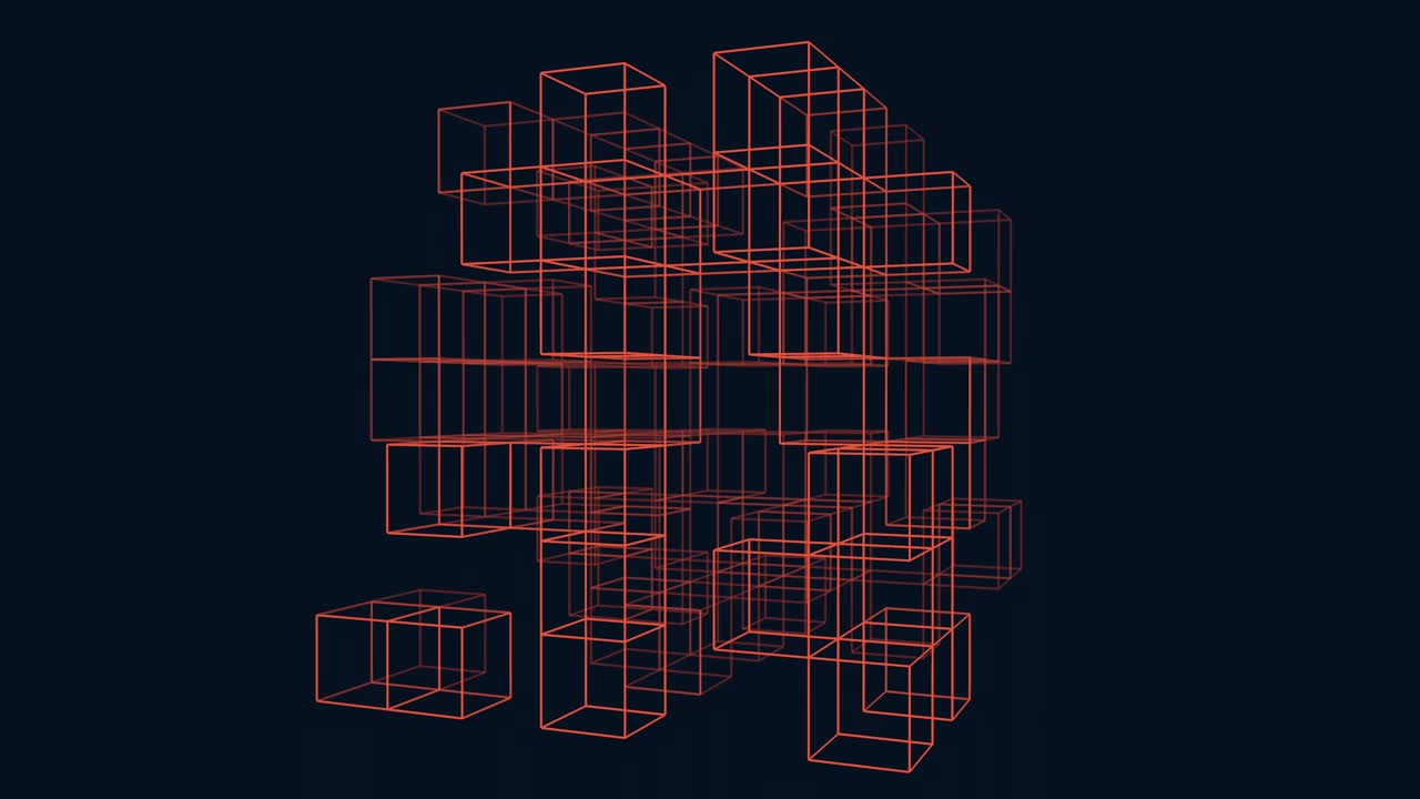 具有三维外观的网格模式中的相互连接的立方体视频素材